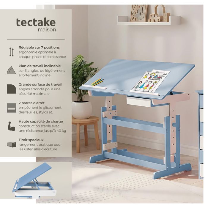 BABY/CHILD'S DESK - TECTAKE - Height-Adjustable and Tiltable Children's Desk 109 cm x 55 cm x 94 cm + Storage Drawer -