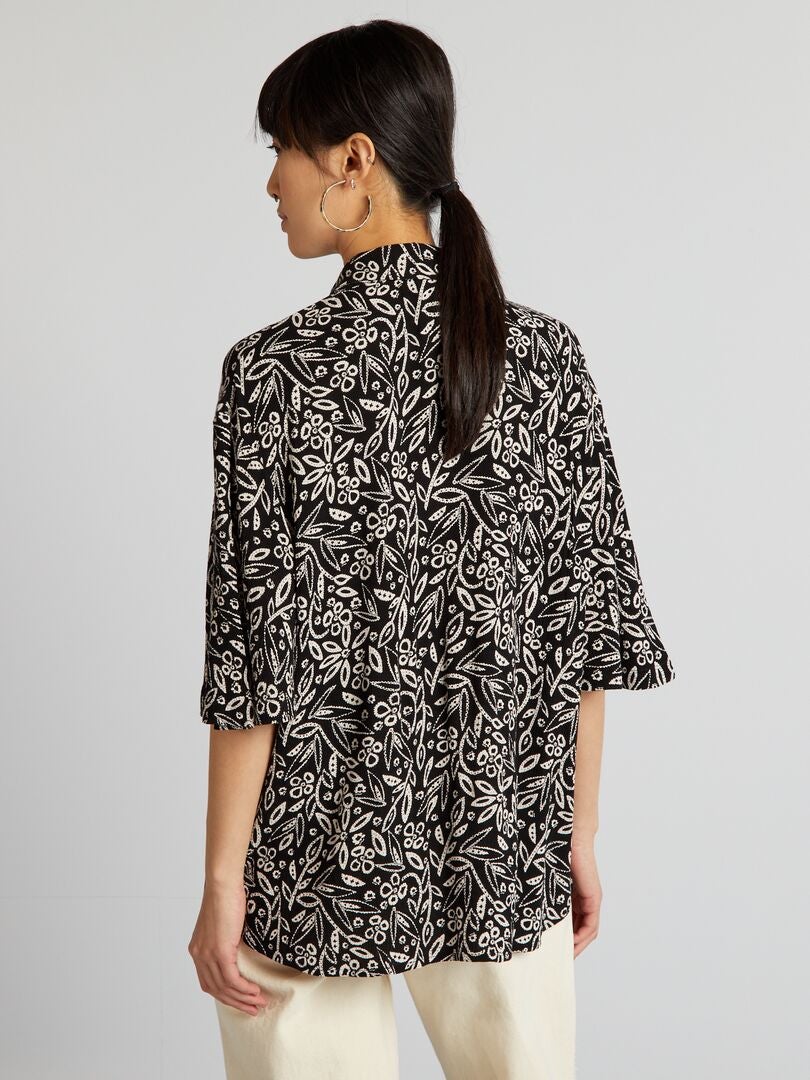 Crêpe blouse met pyjamakraag - ZWART