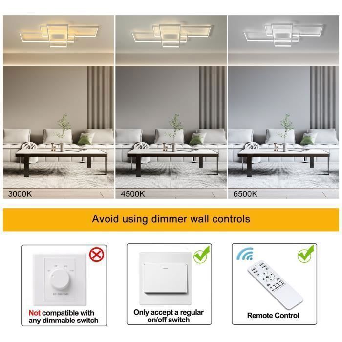 Plafoniera Ganeed, moderna, dimmerabile, a LED, 50W, a 3 strati, quadrata, in acrilico (bianca), alluminio, (90 * 50 * 8 cm), 3000-6000K