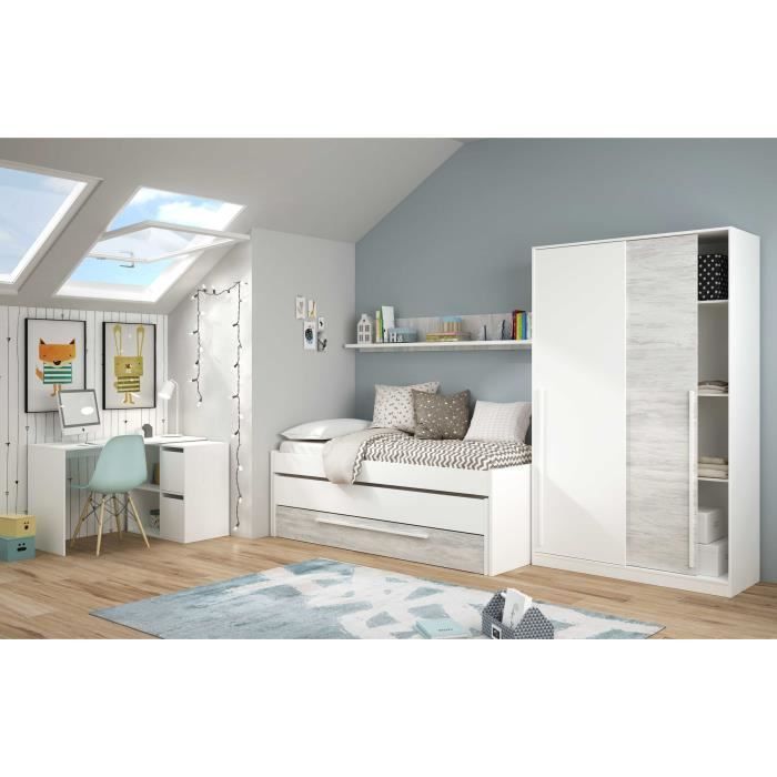 Armario TOP - Acabado blanco Artik y roble Nodi - 2 puertas correderas - 200 cm de alto x 121 cm de ancho x 50 cm de profundidad