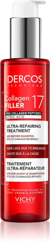 Vichy Dercos Collagen Filler 17 regenererende behandeling voor zwak haar dat snel uitvalt.