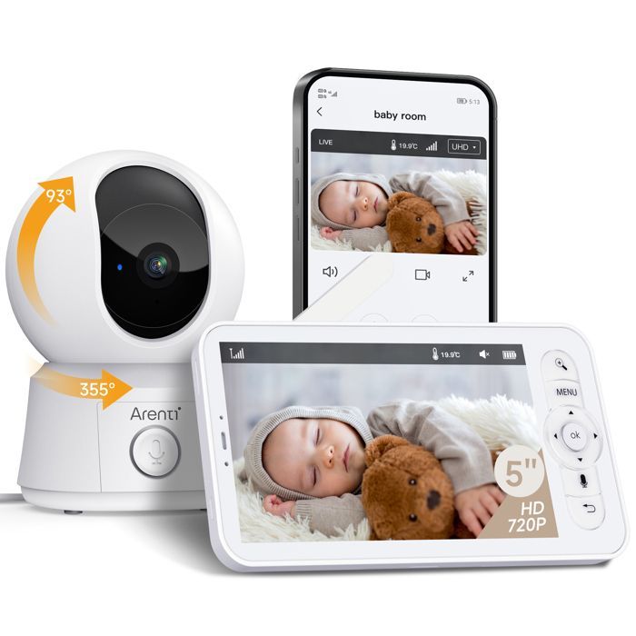 ARENTI Baby Monitor Camera, Videotelefono per neonati connesso allo smartphone, Video Baby Monitor con VOX, Rilevamento della temperatura