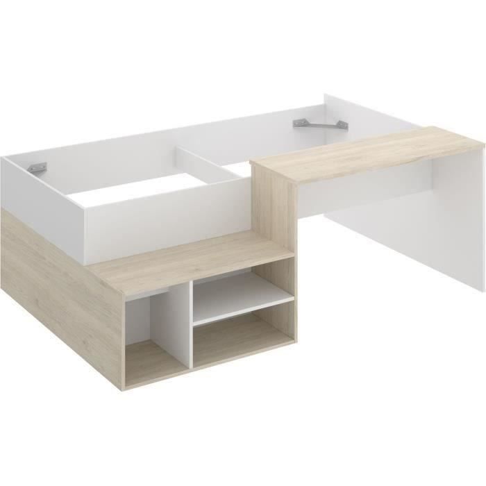 KRIC Children's Combination Bed - Natural Oak and White - Desk and Storage - 90x190 cm