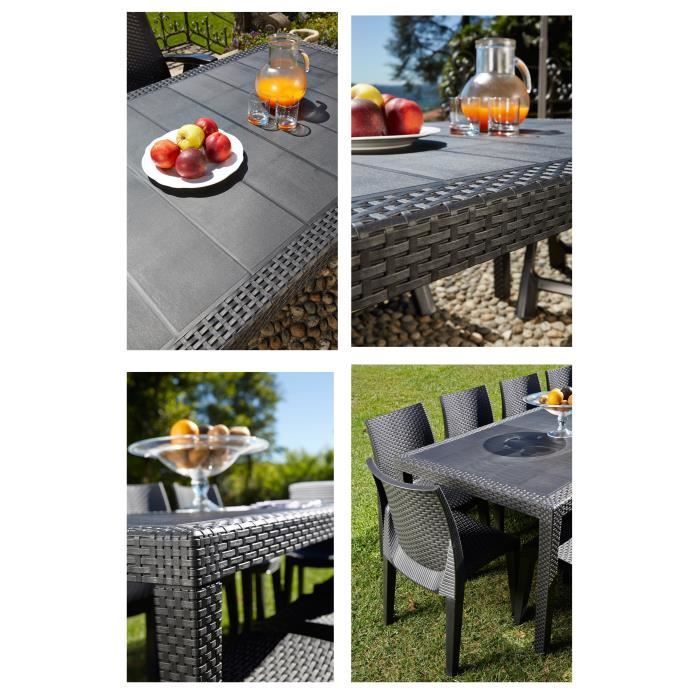Table à manger de jardin QUEEN effet rotin - Anthracite - 220 x 90 x 72 cm