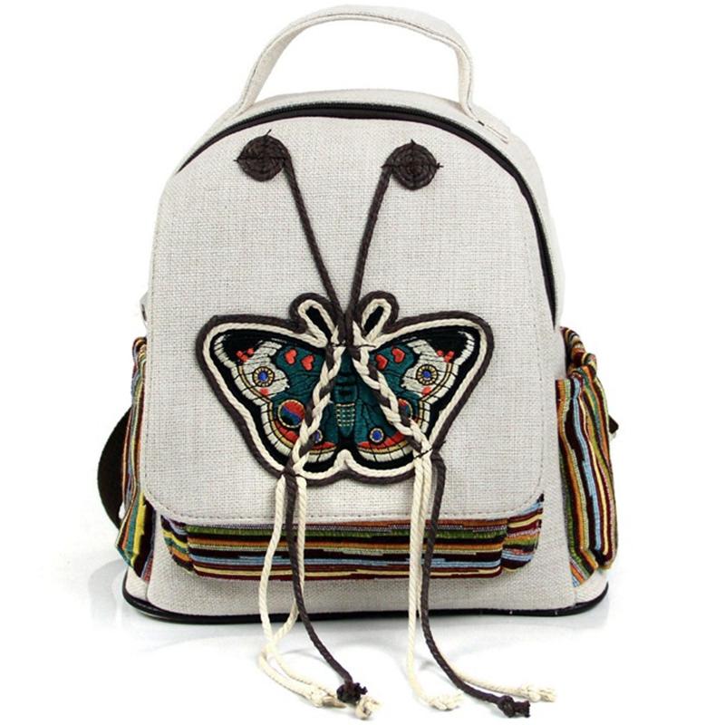 Woven WOMEN 'S Bag Ethnic Style Bag Linen Bag Zipper Buckle Backpack