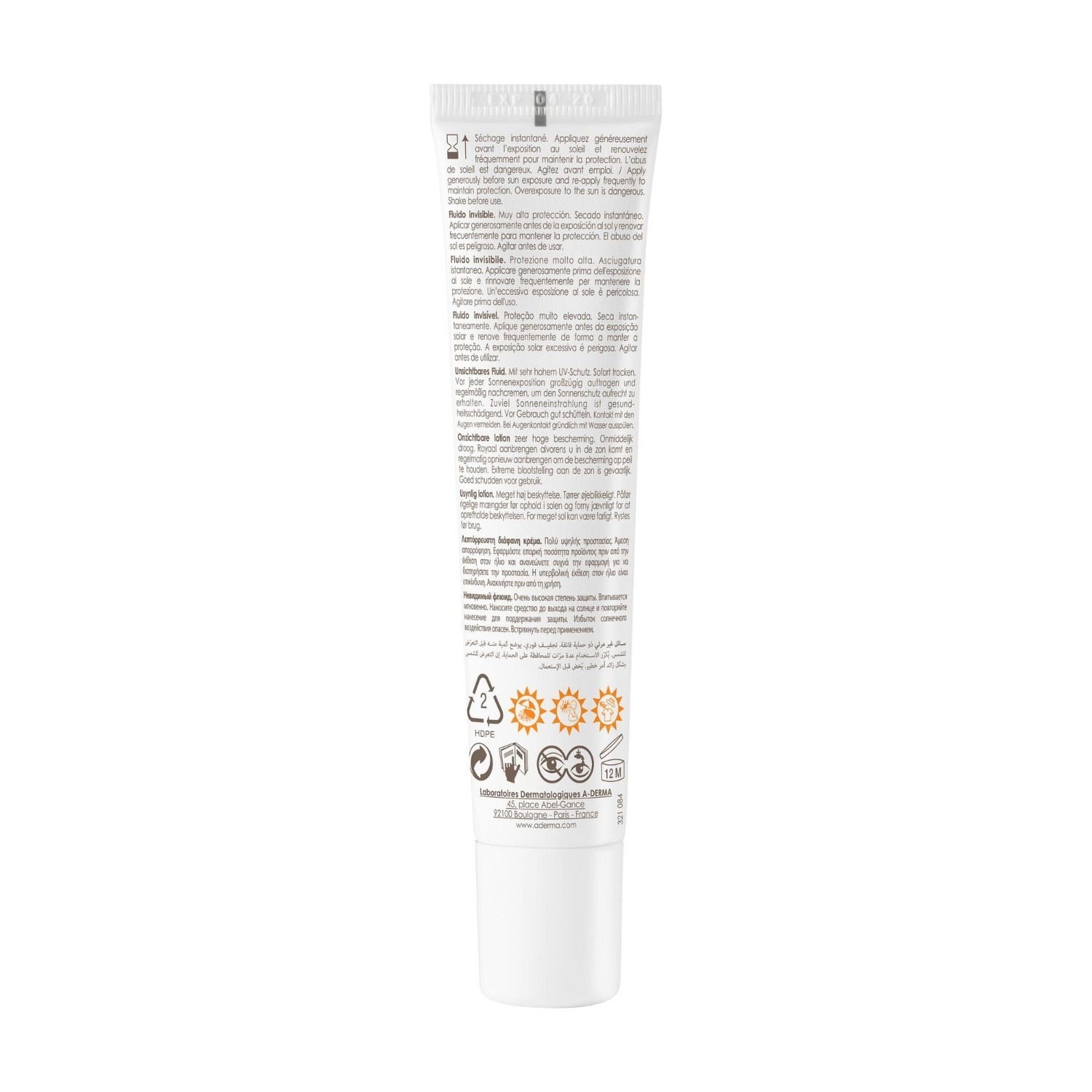 A-DERMA Fluide solaire visage invisible SPF50+