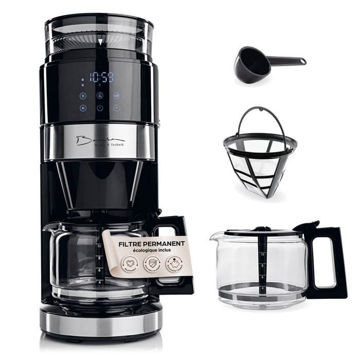 Barista Machine à café filtre Grind avec moulin, écran tactile LED & minuterie - 900W