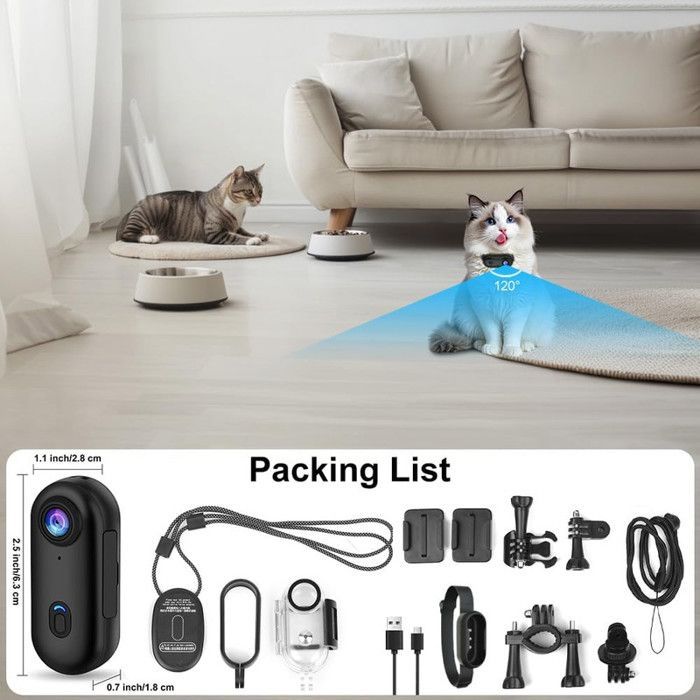 Mini Caméra de Sport 1080P WiFi, Caméra Vlog 360° Objectif Grand Angle de 120°, Camera Action IP68, 800 mAh
