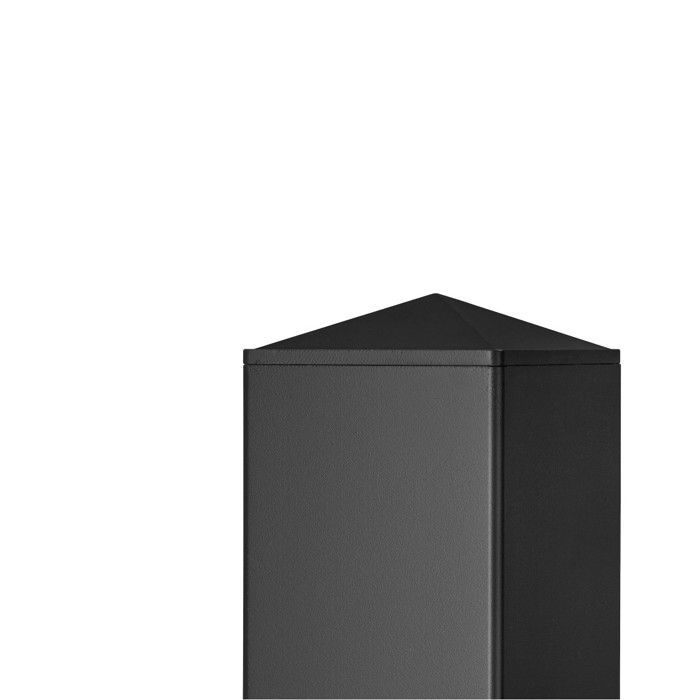 Poste de aluminio para puerta y portón peatonal sobre placa base universal, tapa incluida, 1,86 m de altura, color negro.