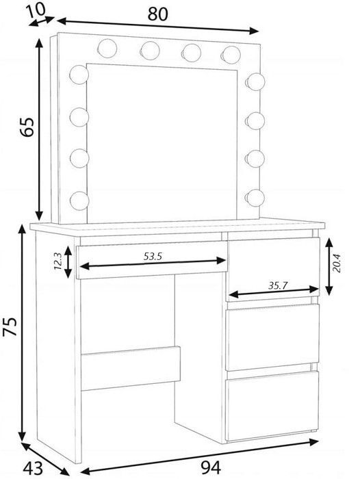 Toeletta con 4 cassetti e specchio LED bianco - PEGANE - Contemporaneo - Design