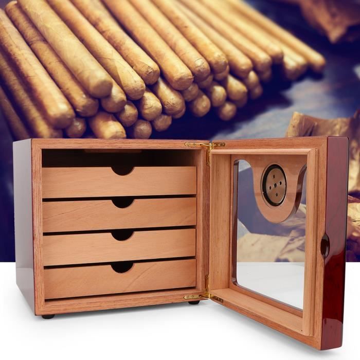 Caja para puros SURENHAP, mueble para puros de gran capacidad con 4 cajones, fabricado en madera de cedro, con humidificador e higrómetro para pipas.
