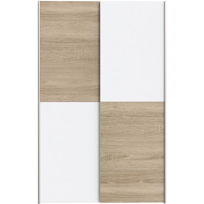Multifunctional 2-door sliding wardrobe - White and light oak - W120 x D41.6 x H190.5 cm - OZZULA
