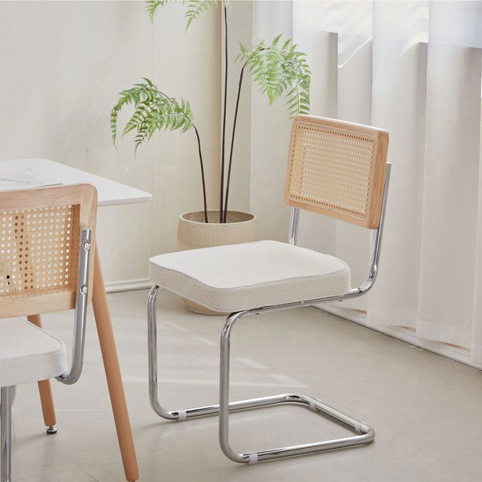 Set of 4 chairs - DOWISDOLY - Dining Chairs - Rattan and metal - White fleece