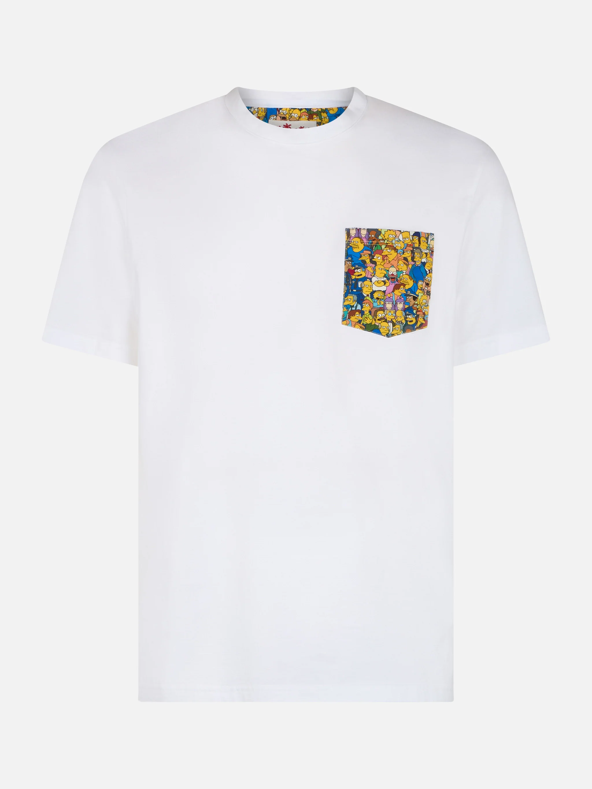 Blanche katoenen T-shirt voor heren met Simpsons-print op de borstzak | EDI