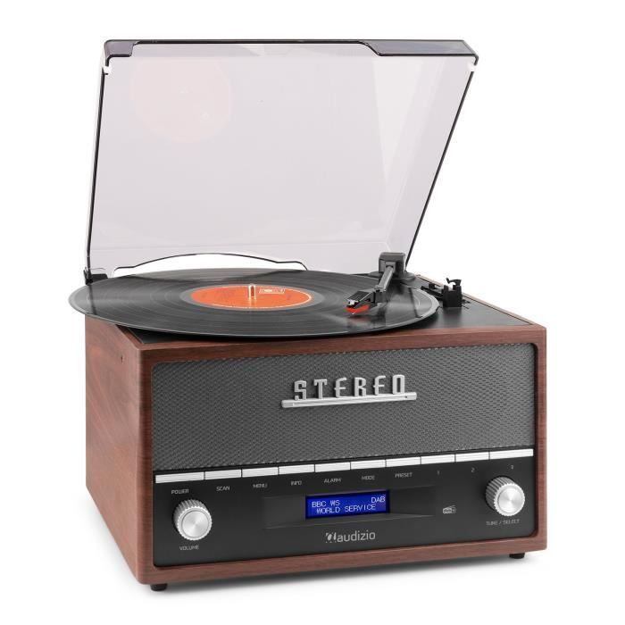 Tocadiscos Audizio Frisco con Bluetooth y radio DAB+ integrada (marrón).