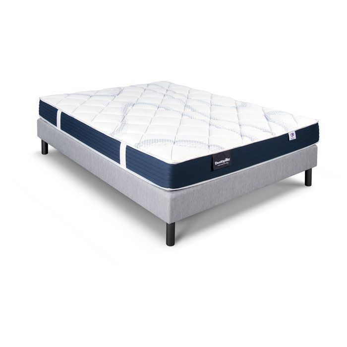 Conjunto de colchón y base de cama Dunlopillo de 140x190 cm - 18 cm de altura - Espuma aireada - Soporte firme - Fabricado en Francia