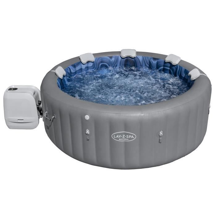 Spa gonflable BESTWAY - Lay-Z-Spa Santorini - 5 à 7 places -Rond (Livré avec 5 appuie-tête rembourrés + 2 LED à eau ColorJet)