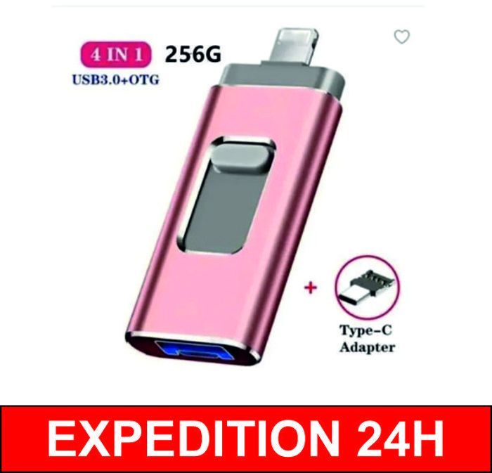 Clé USB 3.0 - ZISONIX - 256 Go - 4 en 1 - Compatible iOS et Android - Stockage Extensible