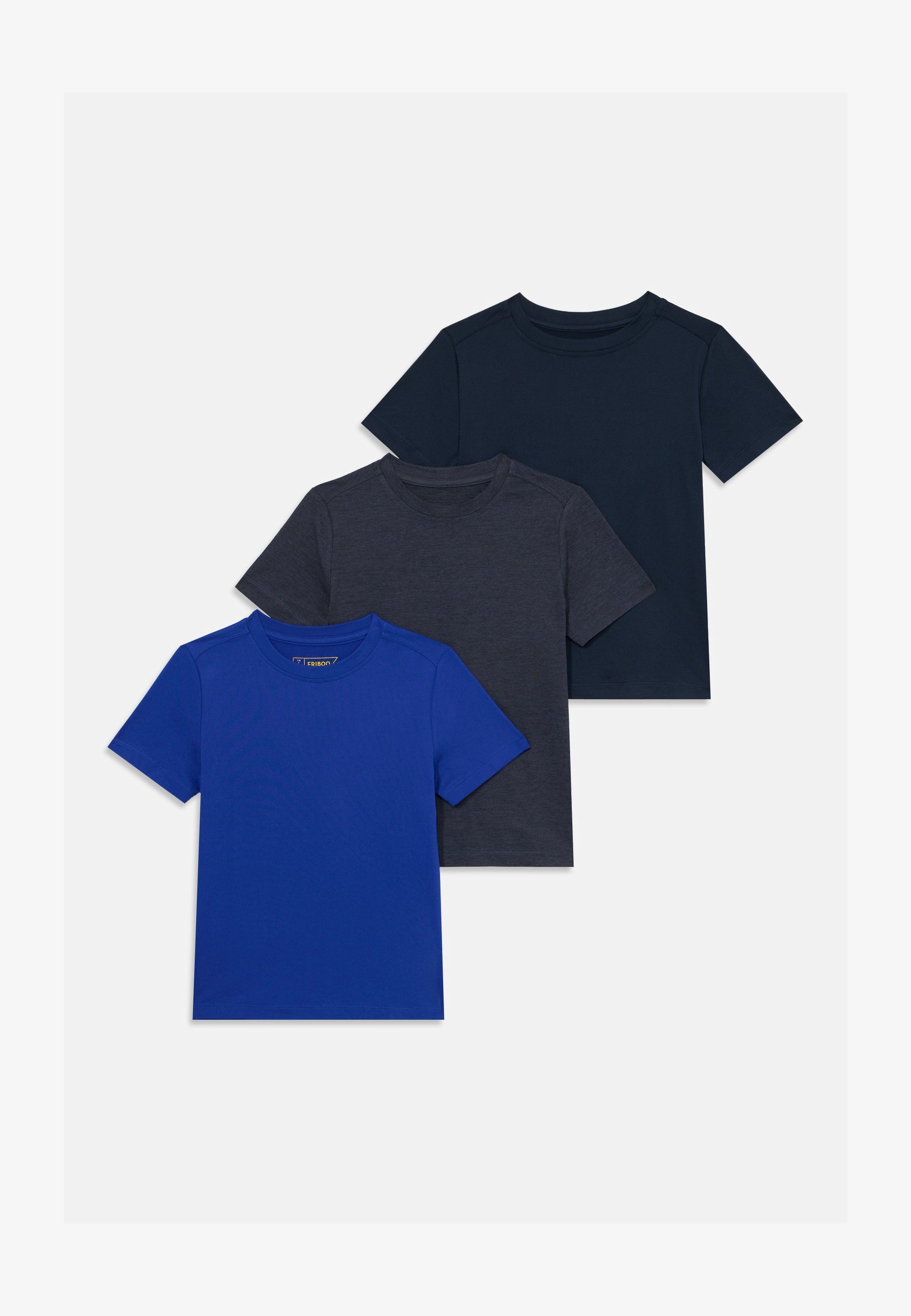 Friboo 3er-Pack Kinder-Sport-T-Shirts – Basic-T-Shirt – meliertes Grau/Königsblau/Dunkelblau