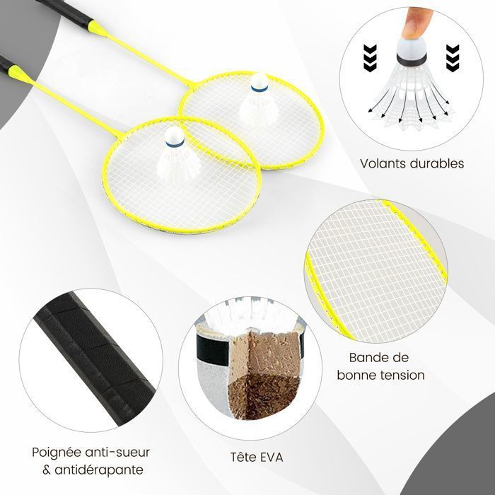 Juego de red portátil de bádminton COSTWAY - 2 raquetas, 2 volantes - 270 x 33,5 x 160 cm - Estuche de almacenamiento - Tubos metálicos - Negro