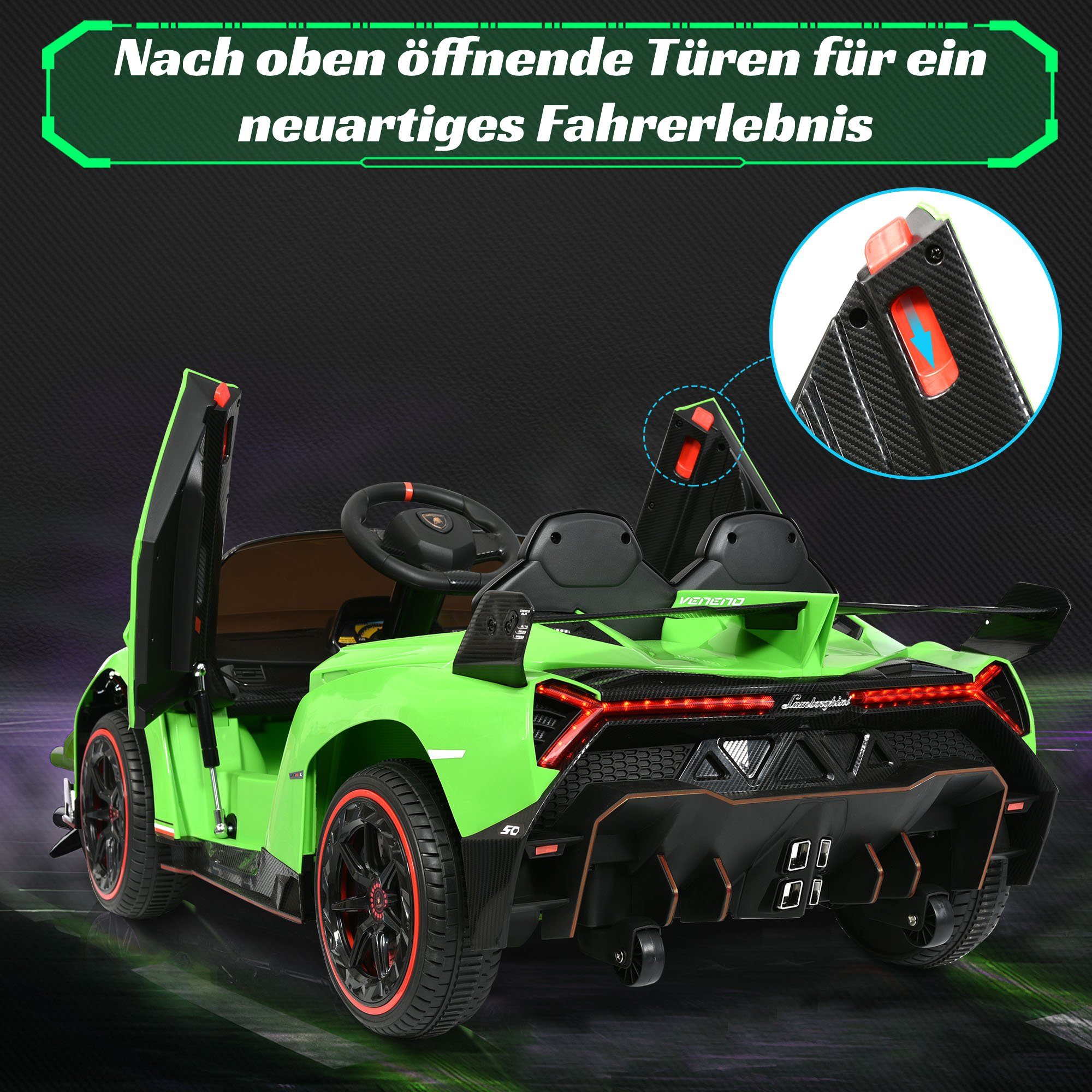 REDOM elektrische kinderauto LAMBORGHINI VENENO 2 motoren, Bluetooth, dubbele deuren, 3 versnellingen, MP3-muziek, geschikt voor kinderen vanaf 3 jaar
