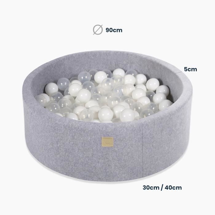 Foam Ball Pit - MeowBaby - 90x30cm - 200 Balls - Supersoft Velvet - Beige/Transparent