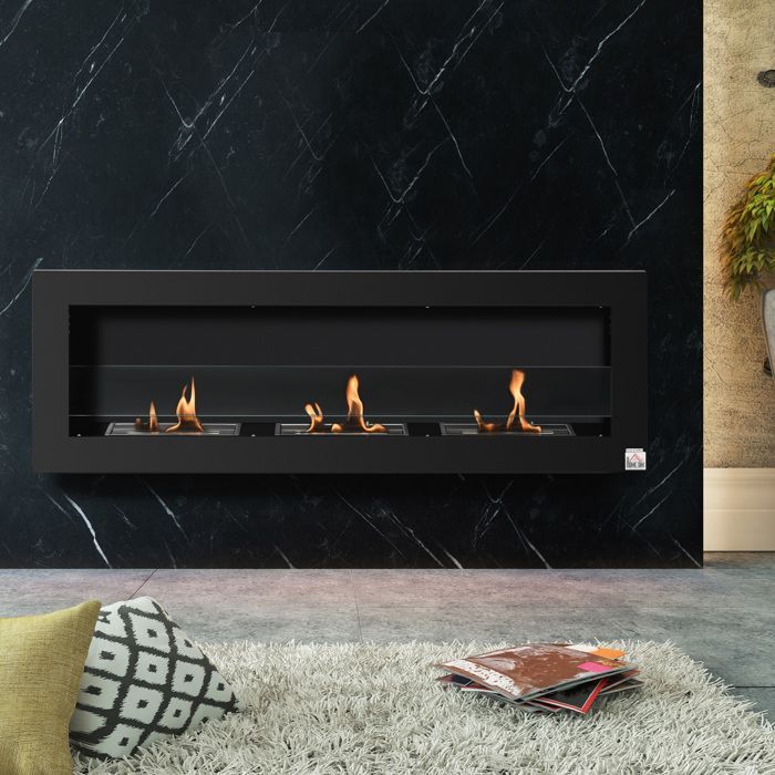 Chimenea de bioetanol - HOMCOM - de pared - 3 quemadores, capacidad total de 3 litros - aproximadamente 3 horas de duración - acero inoxidable negro