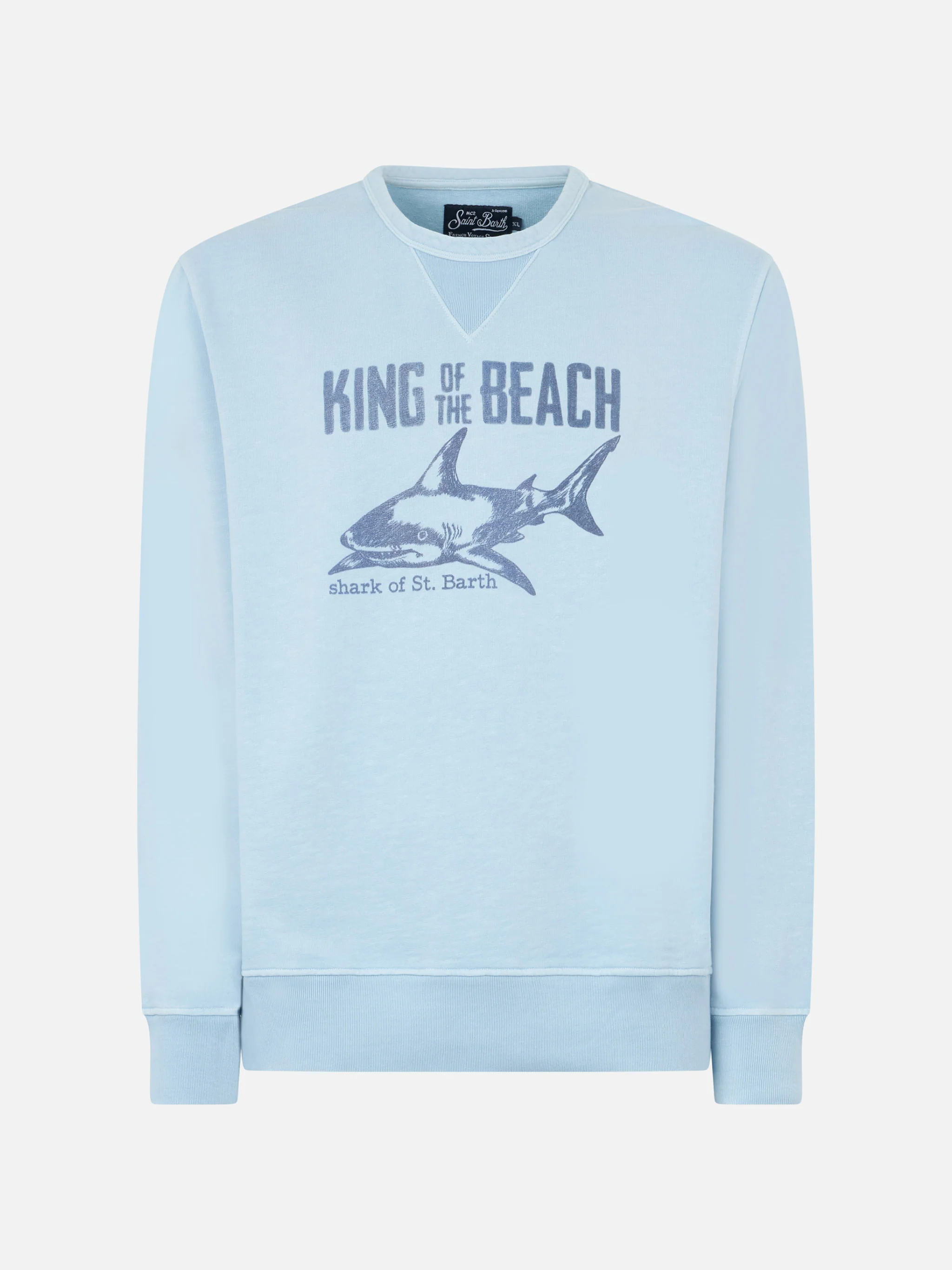 Blauwe sweater Koning van het strand