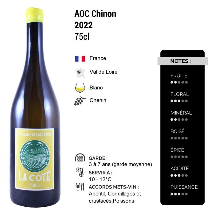 Domaine des Bernard Chinon La Côte 2022 - Vin Blanc du Val de Loire (3x75cl)