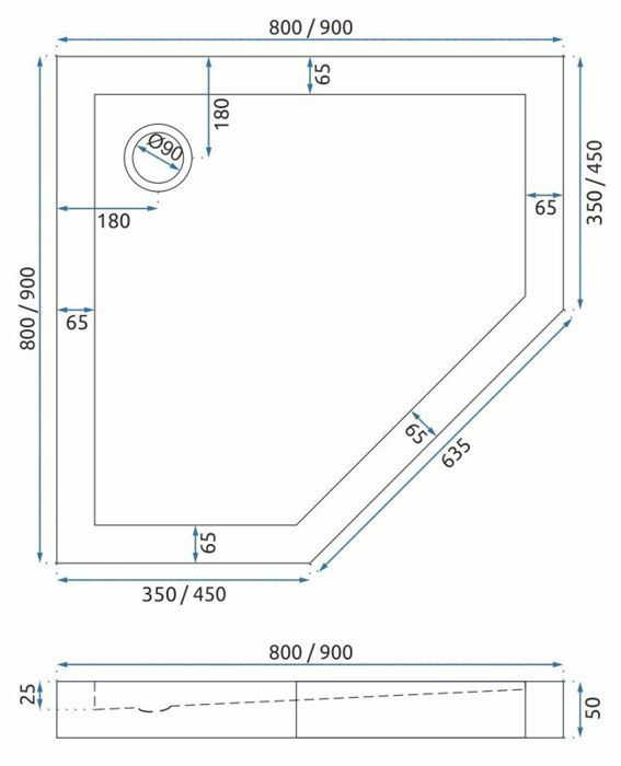 Rea Diamond Shower Enclosure with Gold Shower Wall and Door, 90x90x195cm