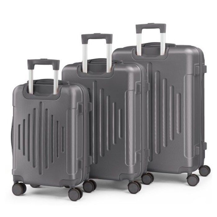 ALIGHTUP - Set di valigie - Set di 3 valigie con ruote - Strisce a rombi - Grigio scuro