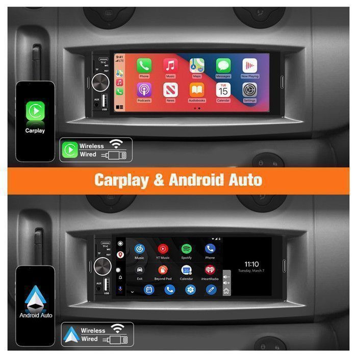 Autoradio AWESAFE 1 DIN con CarPlay e Android Auto, touchscreen HD da 6,36