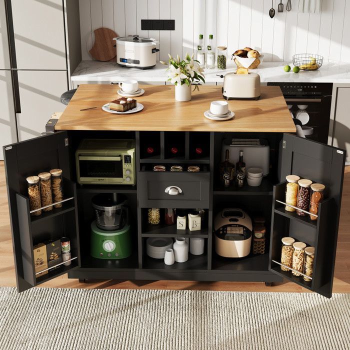 Desserte de Cuisine Noire - Plateau Extensible 40-70 x 120 cm,Roues 360° & Porte-Serviettes | Avec Grille à Vin et Rangements
