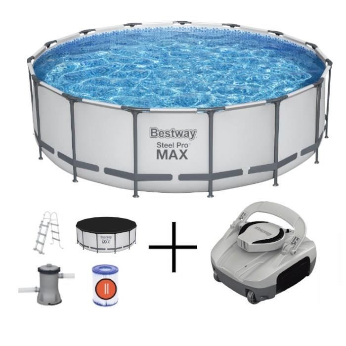 Kit Piscine hors sol tubulaire BESTWAY - Steel Pro Max - 457 x 122 cm - Ronde + Robot piscine Quartz
