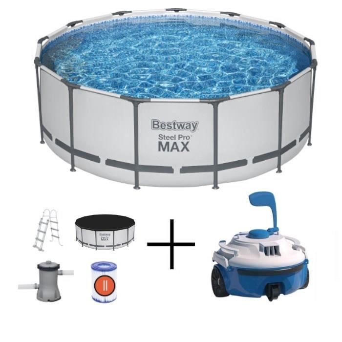 Kit Piscine hors sol tubulaire BESTWAY - Steel Pro Max™ - 396 x 122 cm - Ronde + Robot piscine Guppy