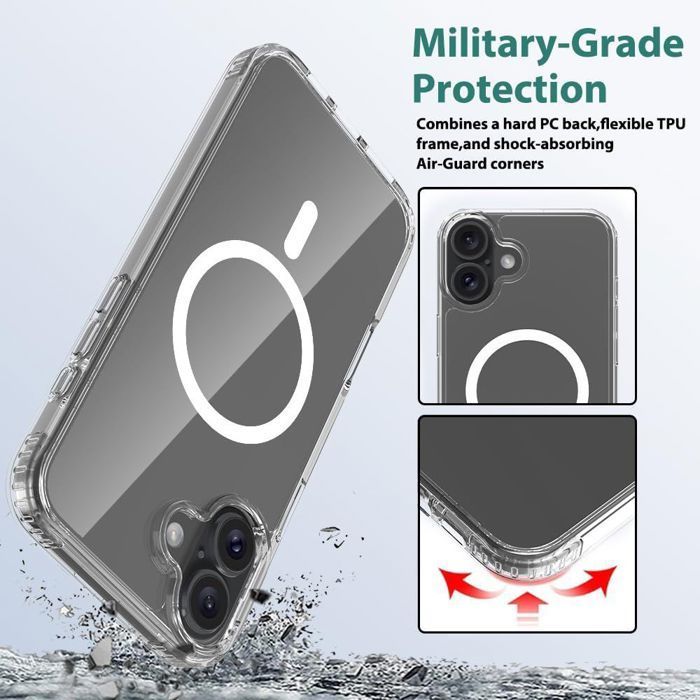 Capa protetora para iPhone 17 - BOOLING - Resistente a impactos - Transparente - 2 películas de vidro temperado - Anel magnético
