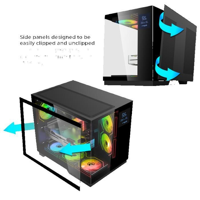 Gaming PC Case - SPIRIT OF GAMER - VIPER CRX DARK - LCD Screen - ARGB Cooling - Tempered Glass Design