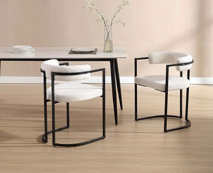 WAHSON Eetkamerstoelenset van 2, moderne keukenstoel voor de woonkamer, imitatiebont, wit