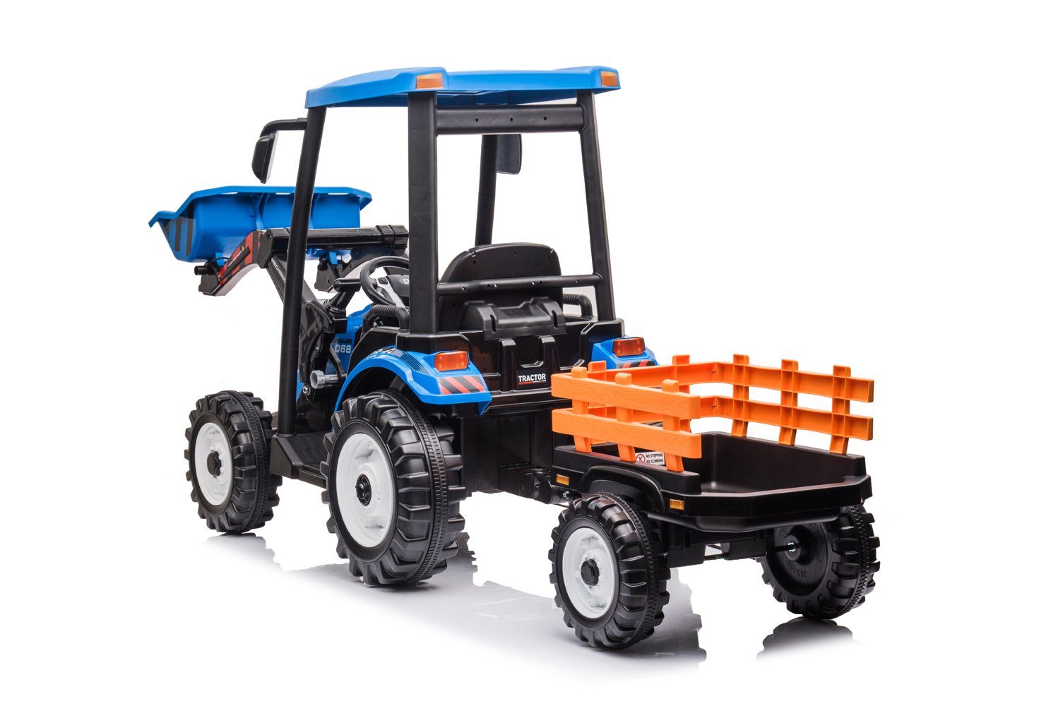 Coche eléctrico infantil Kidix, tractor eléctrico infantil, excavadora con pala, remolque de 2 x 120 W y 12 V/10 Ah