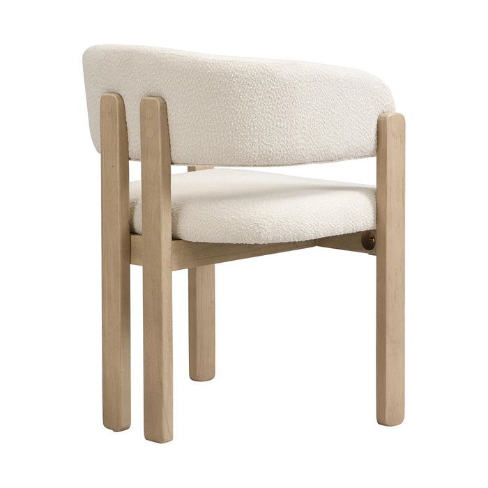 Lot de 4 chaises de salle à manger avec accoudoirs - Chaises de Cuisine - Tissu bouclette - Pieds en bois massif - Naturel