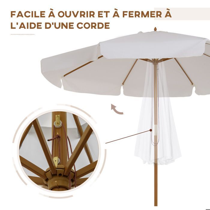 Outsunny - parasol - Bois - 325x325x250cm - Crème