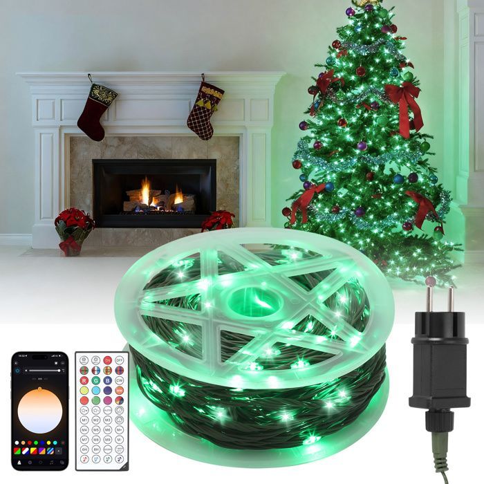 Yaskilosiu 30M 300LEDs LED Guirlande Lumineuse  Extérieur  10 Modes Lumières colorées Câble vert Noël