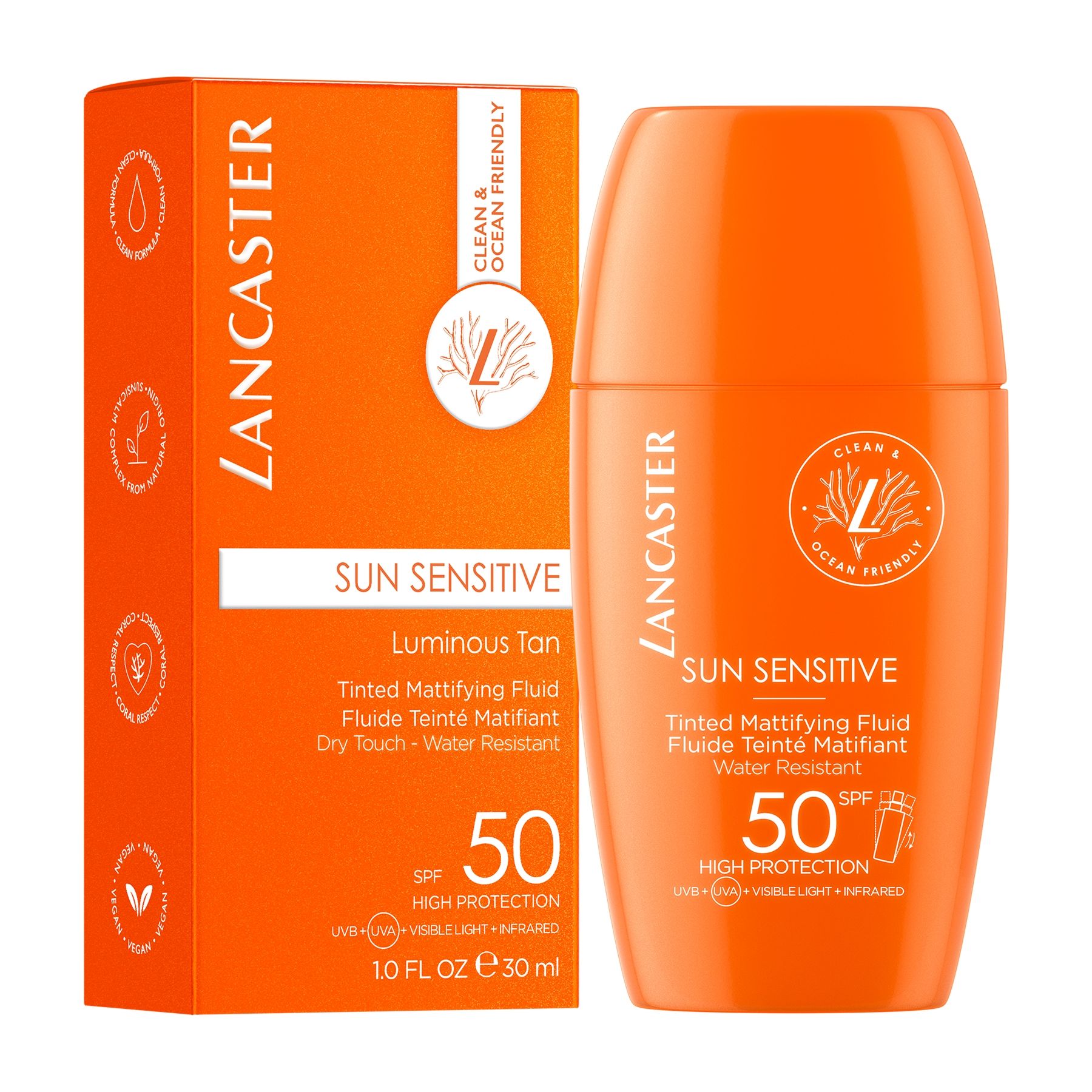 Zaščita pred soncem, obarvana s sončno svetlobo, matirajoči fluid SPF 50 Cosmética de lujo