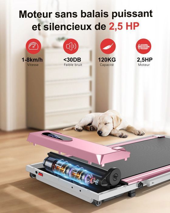 2-in-1 opvouwbare roze loopband - elektrische rolband - loopvlak 1-8 km/u - met afstandsbediening en lcd-scherm