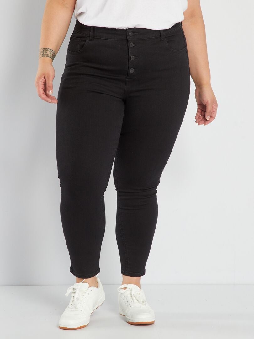 Skinny jeans met hoge taille - ZWART