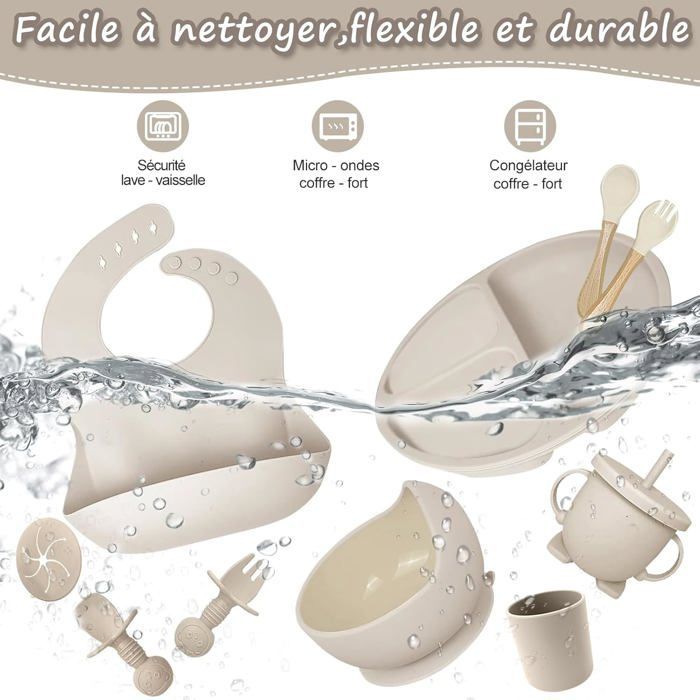 Assiette Bebe,Lot de 12 Set Repas BéBé, Bol Cuillere Bebe,Bavoir Silicone Bebe,Assiette Ventouse Pour BéBé