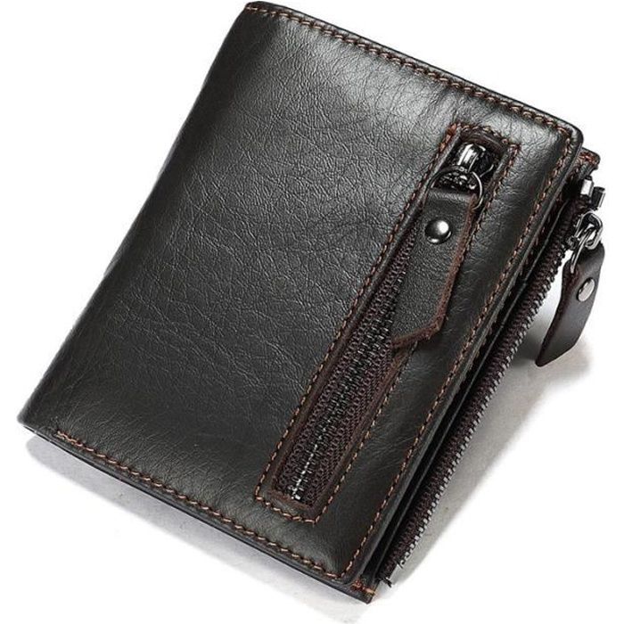 Portafoglio da uomo in vera pelle con protezione RFID, portamonete vintage per carte di credito - Marrone scuro