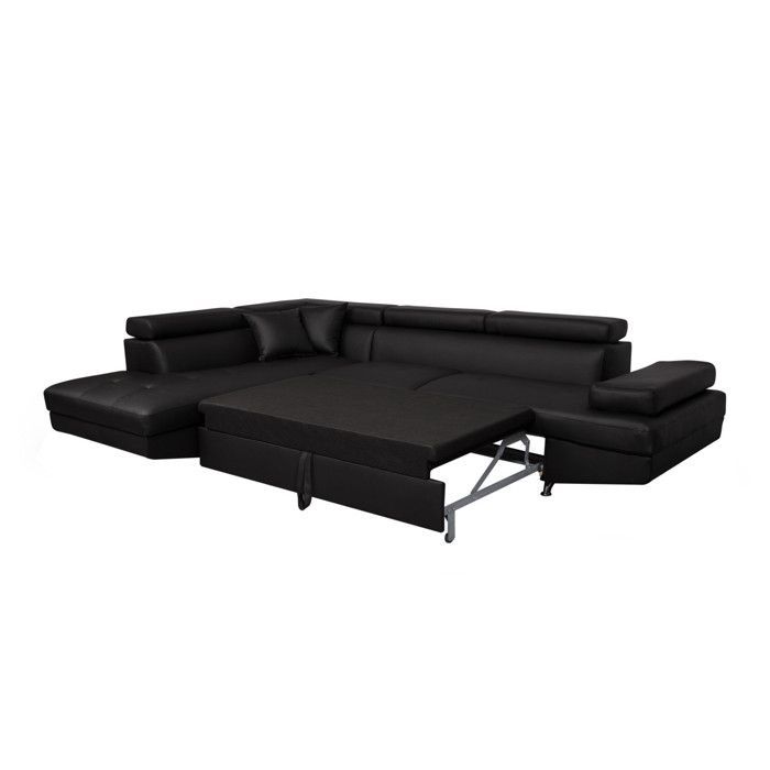 Canapé d'angle gauche 5 places RIO convertible avec coffre en simili - Noir - L271 x P192 x H70cm - LOUNGITUDE