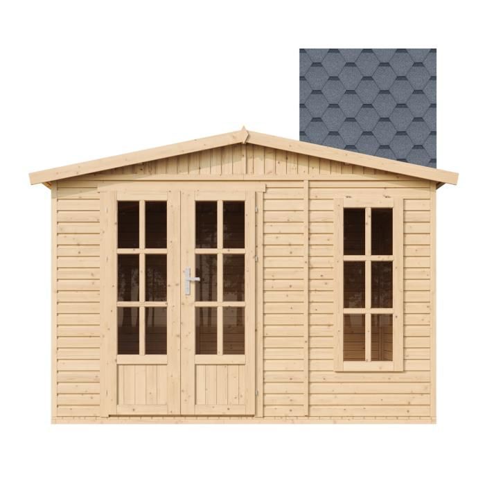 Casetta da giardino in legno 6 m² - L332 x P222 x H232 cm - Casetta estiva con tegole bituminose rosse - M334FB+H334FBGREY