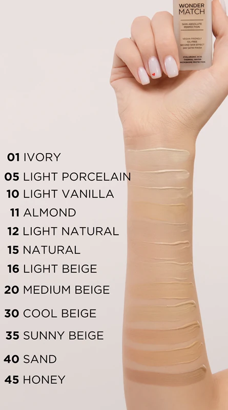 Eveline Cosmetics Wonder Match langanhaltende flüssige Foundation mit Hyaluronsäure
